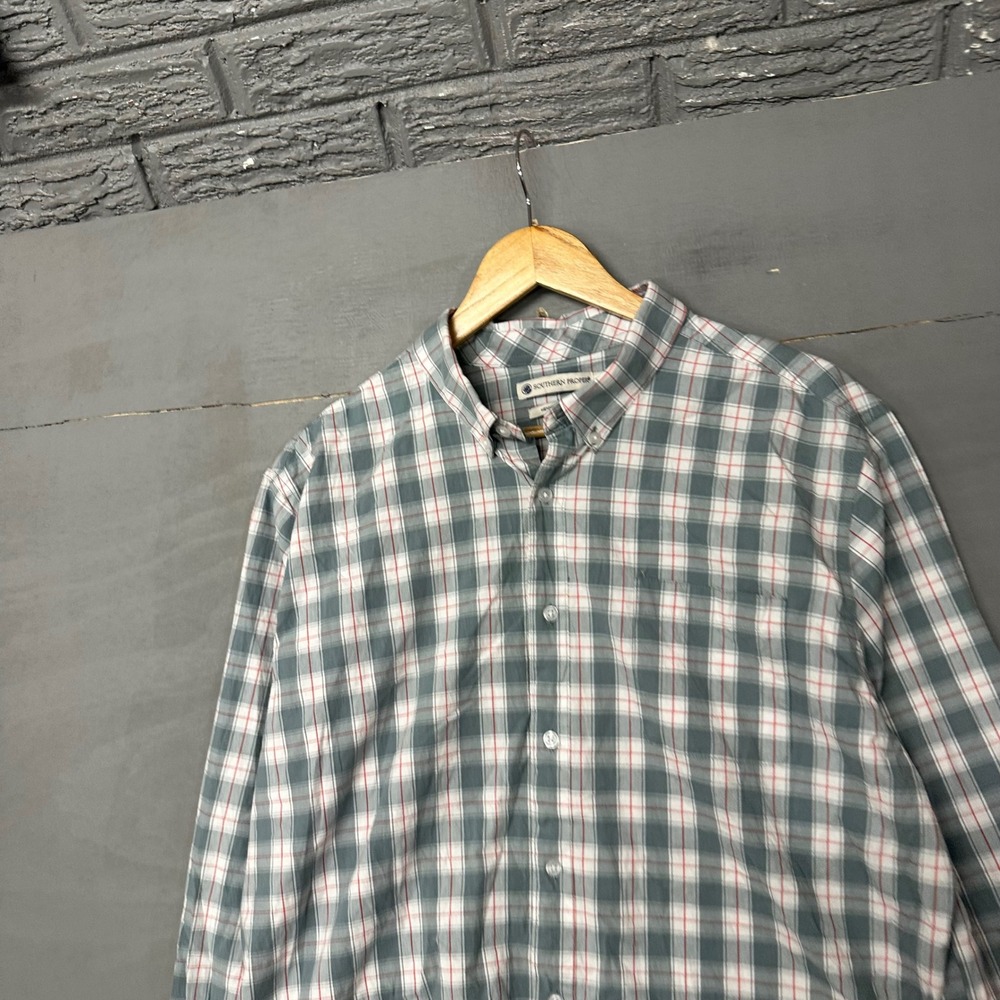 Southern Proper Henning Shirt Mens XL Blue White Red Plaid‎ Long Sleeve Button